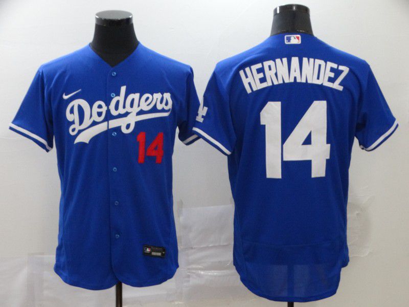 Men Los Angeles Dodgers #14 Hernandez Blue Nike Elite MLB Jerseys